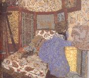 Edouard Vuillard Ms. wearing blue clothes and children oil on canvas